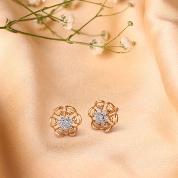 Bedazzling Floral Diamond Studs in 18K Rose Gold for Women