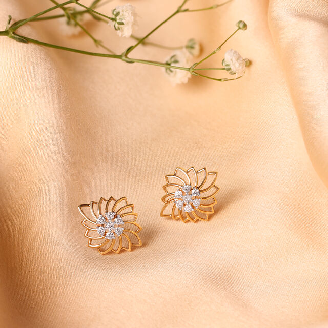 Charming Jali Work Floral Diamond Stud Earrings,,hi-res 