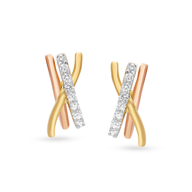 Sleek Stunning Diamond and Gold Fancy Stud Earrings 