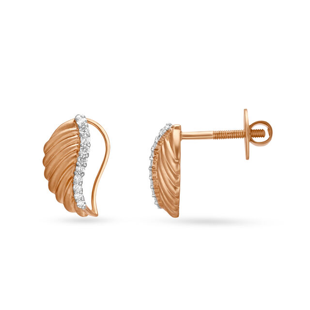 Half Leaf Rose Gold and Diamond Stud Earrings 2
