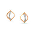 Subtle Leaf Rose Gold and Diamond Stud Earrings 