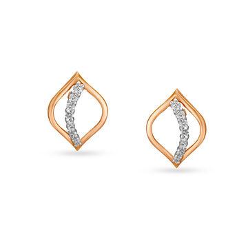 Subtle Leaf Rose Gold and Diamond Stud Earrings