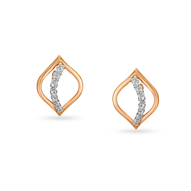 Subtle Leaf Rose Gold and Diamond Stud Earrings 