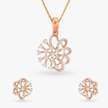 Stunning Asymmetry Diamond Pendant and Earrings Set