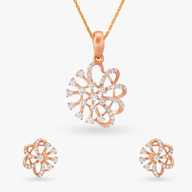 Stunning Asymmetry Diamond Pendant and Earrings Set 
