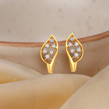 Dazzling 18 Karat Yellow Gold And Diamond Leaf Hoops
