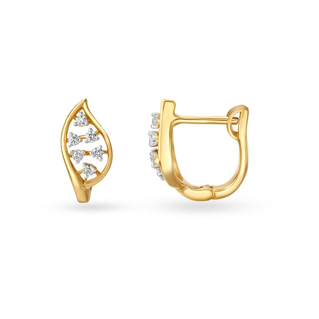 Dazzling 18 Karat Yellow Gold And Diamond Leaf Hoops 3