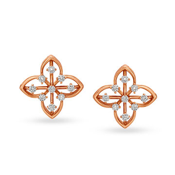 Charming Rose Gold and Diamond Round Stud Earrings