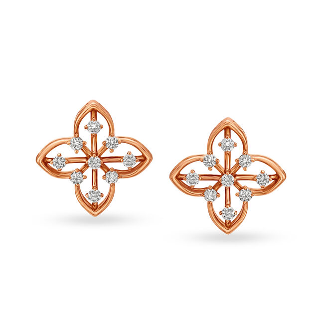 Charming Rose Gold and Diamond Round Stud Earrings 