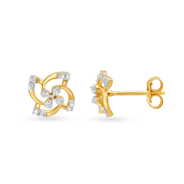Ethereal 18 Karat Yellow Gold And Diamond Floral Studs 2