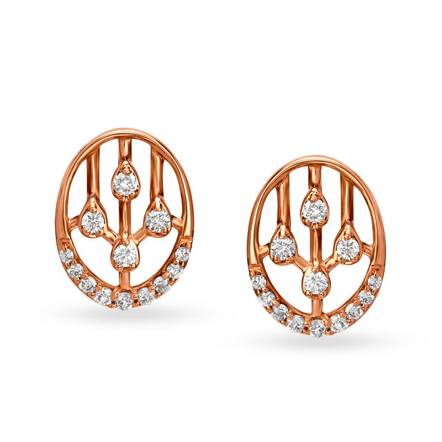 Glinting 18 Karat Rose Gold And Diamond Oval Studs,,hi-res 