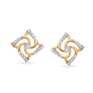 Exquisite Floral Diamond Stud Earrings in Yellow and White Gold