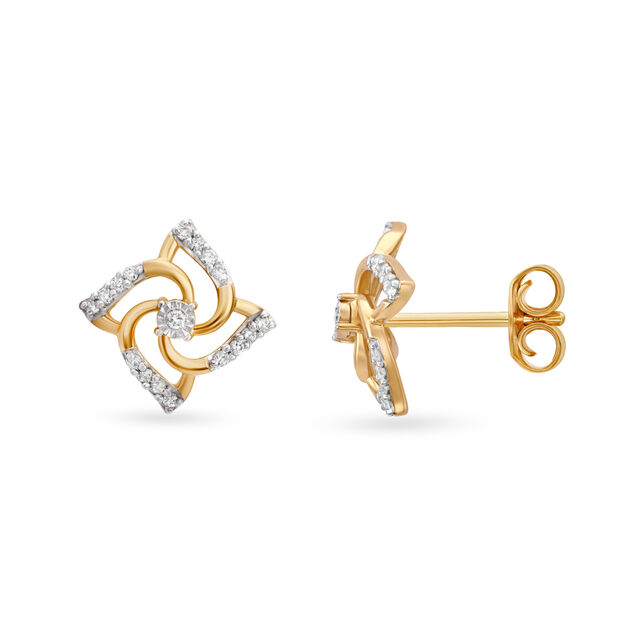 Exquisite Floral Diamond Stud Earrings in Yellow and White Gold 2