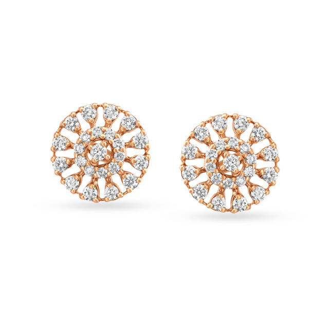 Endearing Button Diamond Studs in 18K Rose Gold for Women 2
