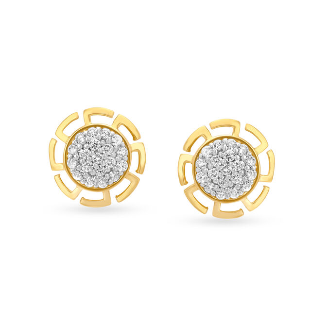 Dainty Sunflower Gold and Diamond Stud Earrings,,hi-res 