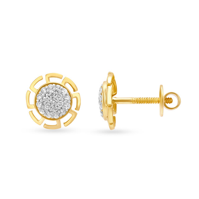 Dainty Sunflower Gold and Diamond Stud Earrings,,hi-res 2