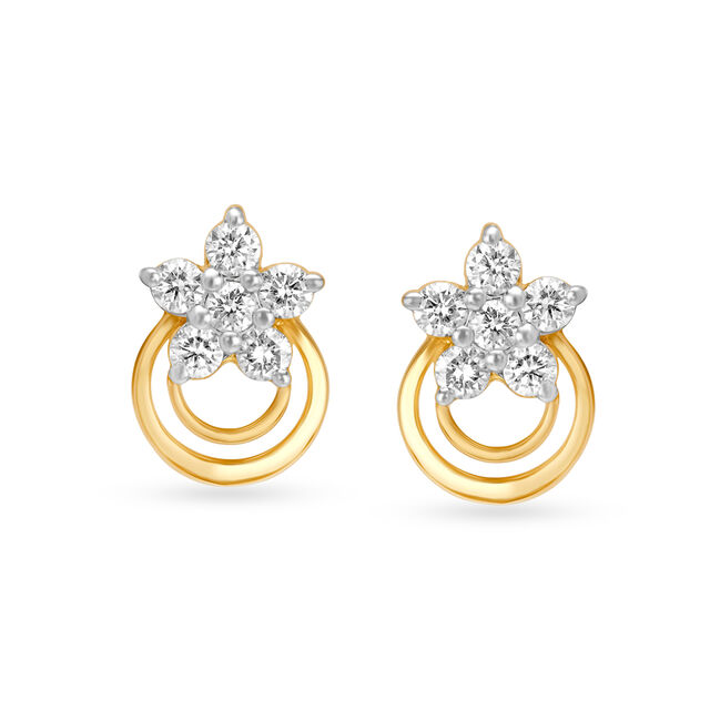 Gorgeous 18 Karat Yellow Gold And Diamond Flower Accented Round Stud Earrings,,hi-res 