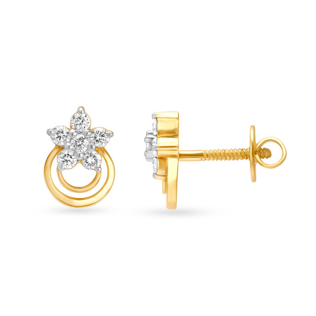 Gorgeous 18 Karat Yellow Gold And Diamond Flower Accented Round Stud Earrings,,hi-res 2