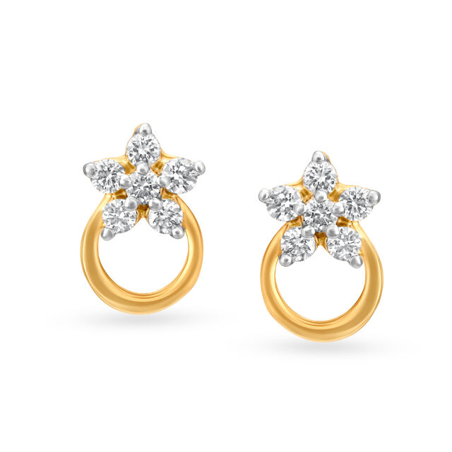 Shimmering 18 Karat Yellow Gold And Diamond Floral Studs 