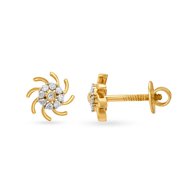 Pinwheel Inspired Gold and Diamond Stud Earrings 2