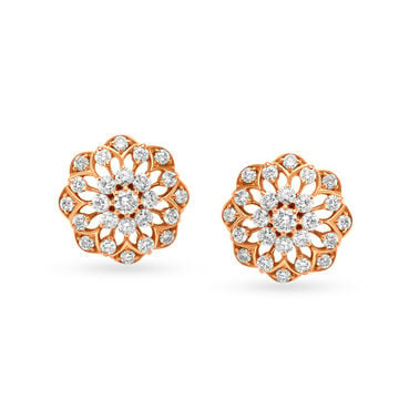 Mesmerizing 18 Karat Rose Gold And Diamond Geometric Flower Stud Earrings