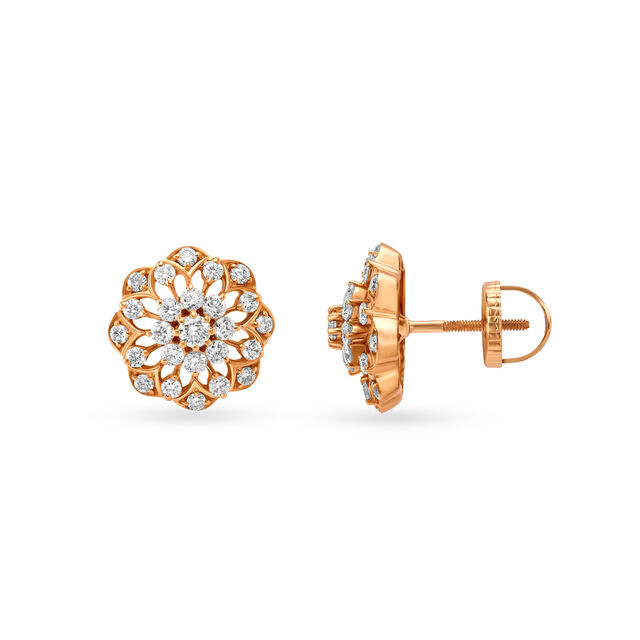 Mesmerizing 18 Karat Rose Gold And Diamond Geometric Flower Stud Earrings,,hi-res 2
