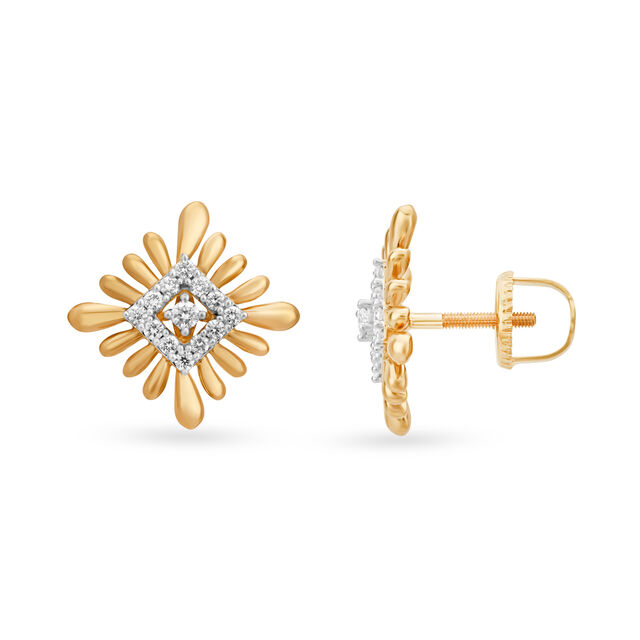 Striking 18 Karat Yellow Gold And Diamond Floral Studs,,hi-res 2