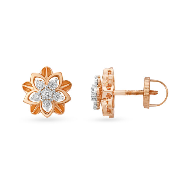 Charming Floral Diamond Stud Earrings in White and Rose Gold,,hi-res 2