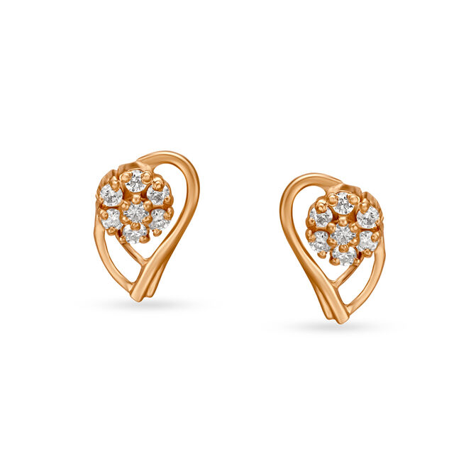 Lush Leaf Rose Gold and Diamond Stud Earrings 