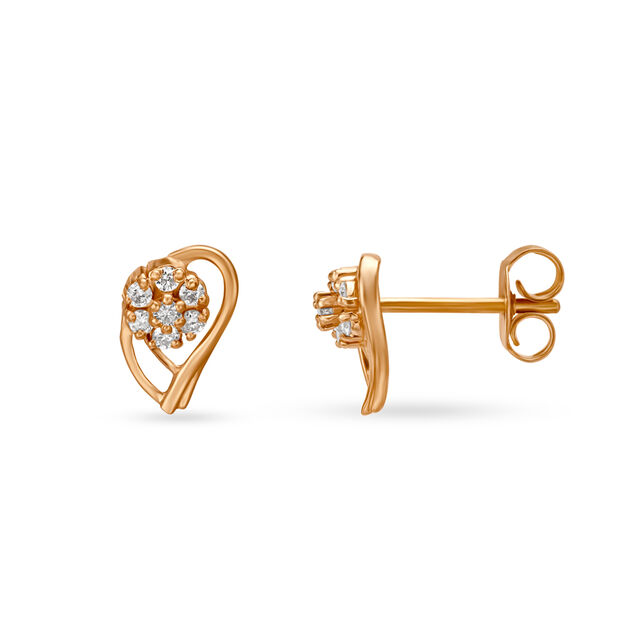 Lush Leaf Rose Gold and Diamond Stud Earrings 2