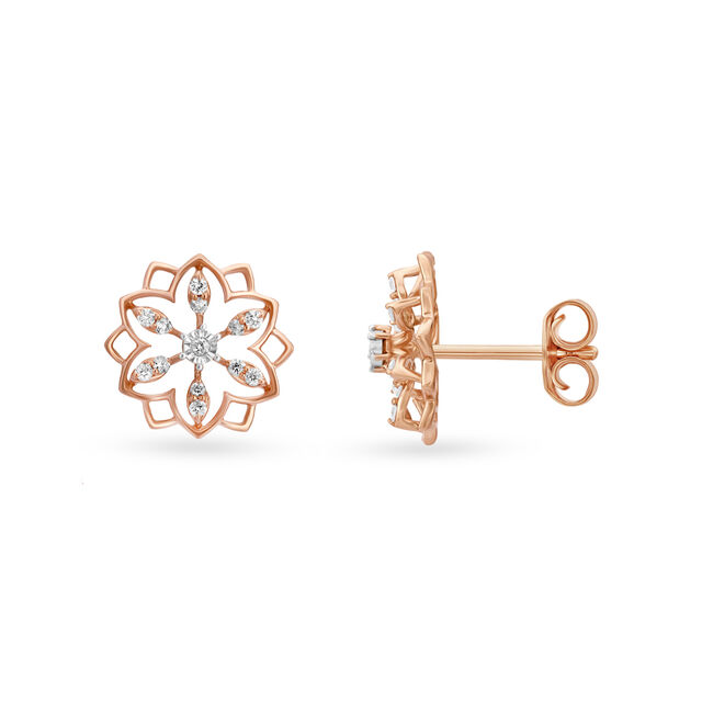 Exquisite 18 Karat White And Rose Gold And Diamond Floral Studs 2