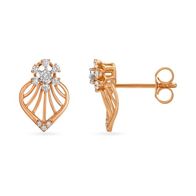 Bright Floral Rose Gold and Diamond Stud Earrings 2