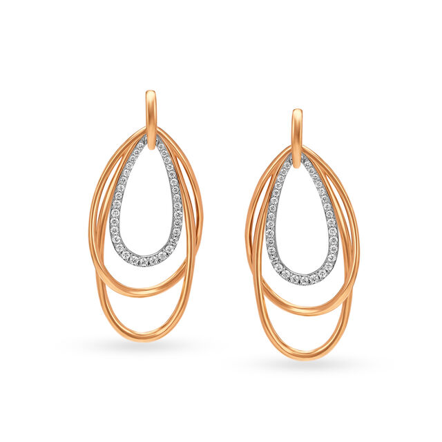 Spellbinding 18 Karat White And Rose Gold And Diamond Teardrop Pattern Drop Earrings 