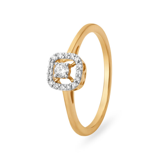 Timeless 18 Karat Yellow Gold And Diamond Geometric Design Finger Ring 