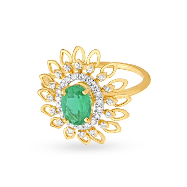 Chic Floral Diamond Encrusted Gold Finger Ring 2