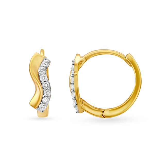 Elegant 18 Karat Yellow Gold And Diamond Wave Hoops 2