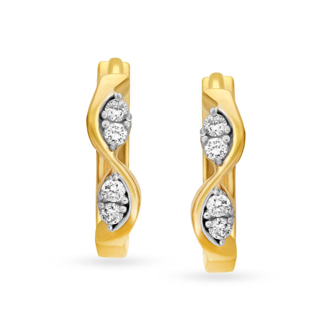 Enticing Wavy Diamond Hoop Bali Earrings 