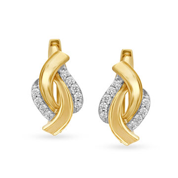 Artistic 18 Karat Yellow Gold And Diamond Knotted Hoops