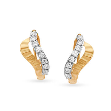 Petite Leaf Pattern Diamond Hoop Bali Earrings