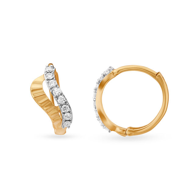 Petite Leaf Pattern Diamond Hoop Bali Earrings 2