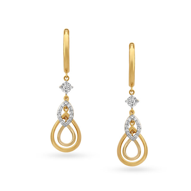 Stately Diamond Teardrop Hoop Bali Earrings 