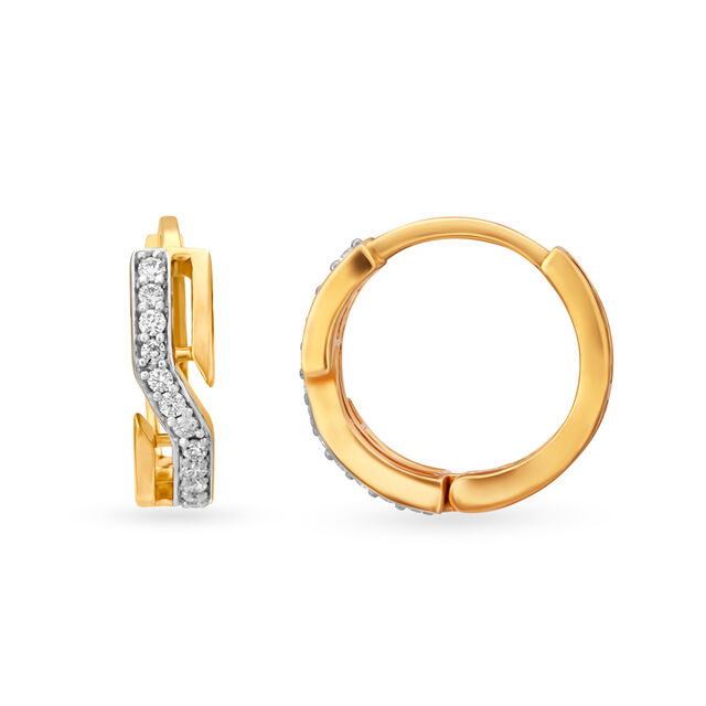 Classy 18 Karat Yellow Gold And Diamond Geometric Hoops 3
