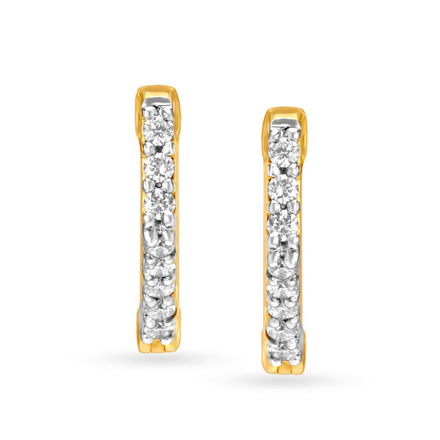 Simplistic 18 Karat Yellow Gold And Diamond Studded Hoops 