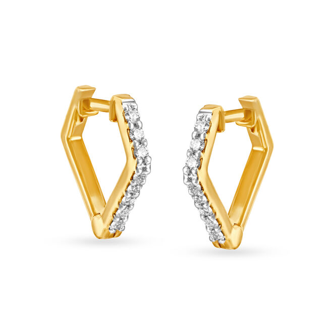 Simplistic 18 Karat Yellow Gold And Diamond Studded Hoops 3