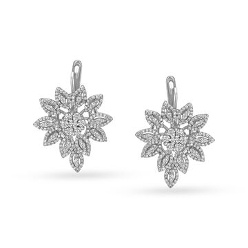 Brilliant 18 Karat White Gold And Diamond Floral Studs