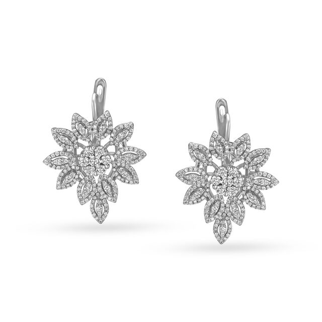 Brilliant 18 Karat White Gold And Diamond Floral Studs,,hi-res 