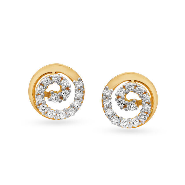 Hypnotic 18 Karat Yellow Gold And Diamond Swirled Studs 