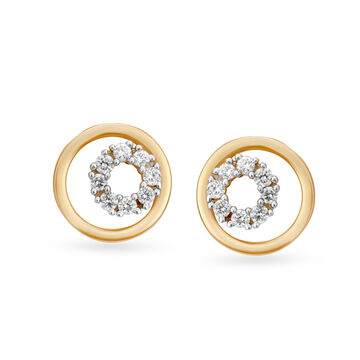 Gorgeous 18 Karat Yellow Gold And Diamond Circular Studs