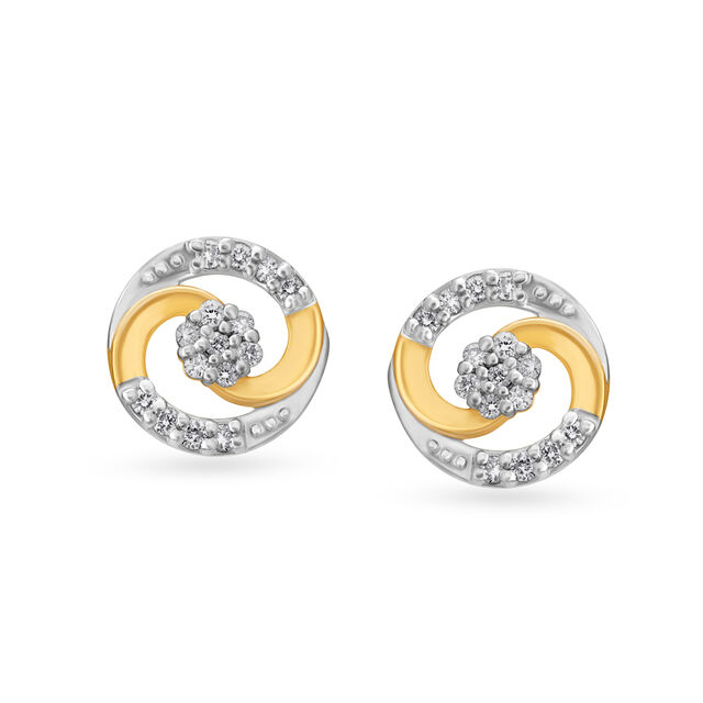 Dainty Floral Diamond Round Stud Earrings 