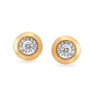 Charming Round Diamond Stud Earrings in Yellow and White Gold
